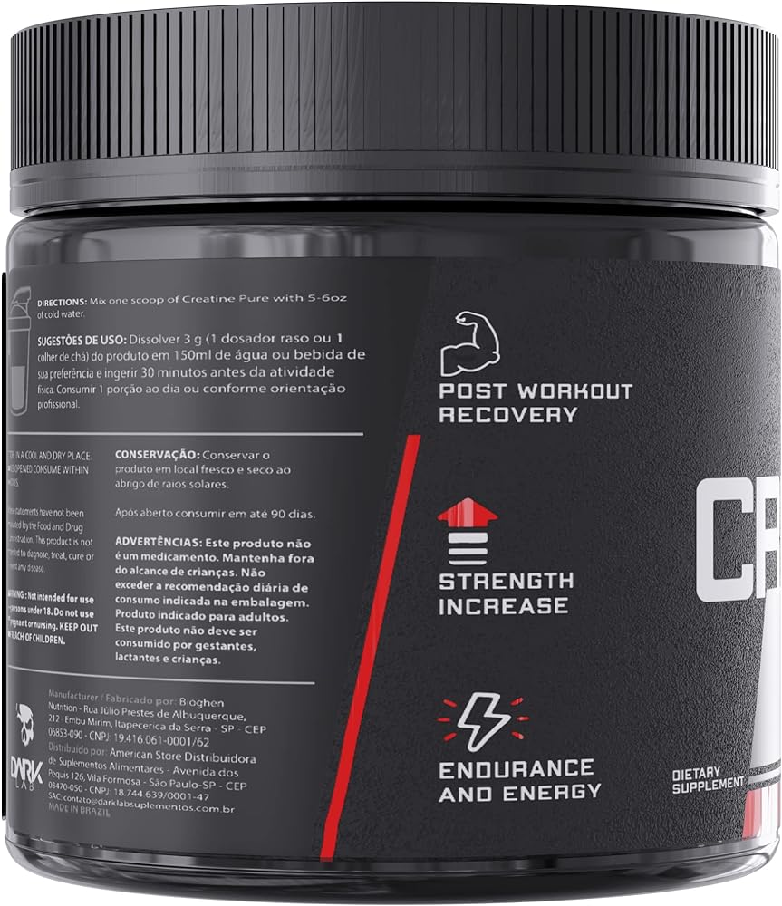 Creatina 100% Pura Monohidratada 150g Dark Lab | Serve 50 Doses | Mais Alto Grau de Pureza